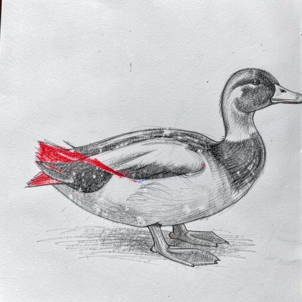 Pencil sketch of a Blue Swedish duck