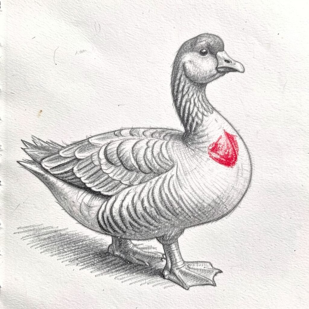 Pencil sketch of Tufted Roman geese
