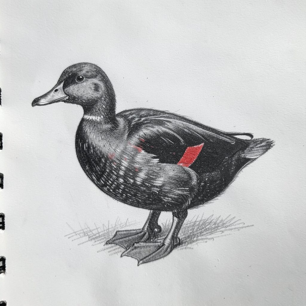 Pencil sketch of Black Runner ducks