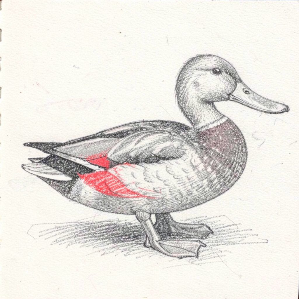 Pencil sketch of a Khaki Campbell duck